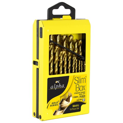 ALPHA SLIMBOX DRILL SET RAW STOCK METRIC 19 PIECES 1.0-10.0MM